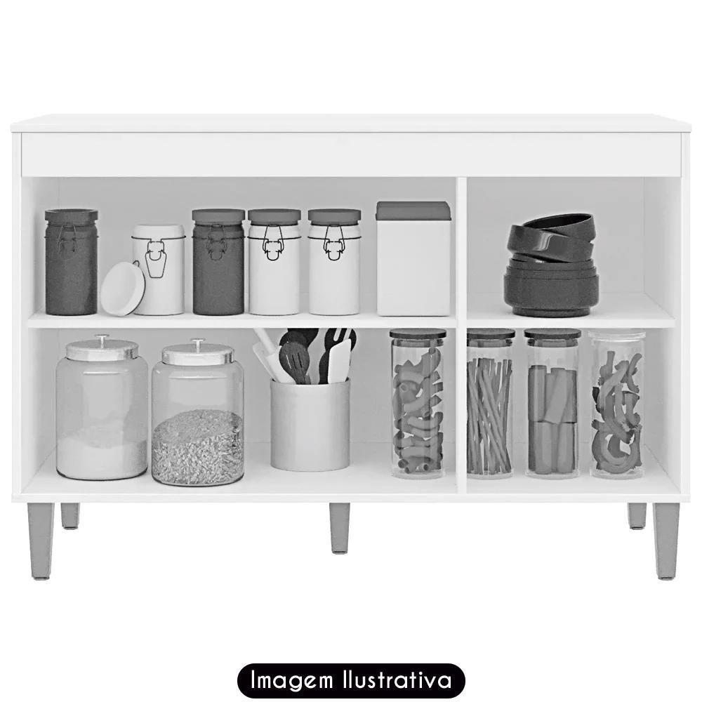 Balcão De Cozinha Com Pia Inox 120cm 3 Portas Manu Preto - Ajl Móveis - 5