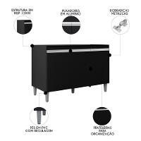 Balcão De Cozinha Com Pia Inox 120cm 3 Portas Manu Preto - Ajl Móveis - 3