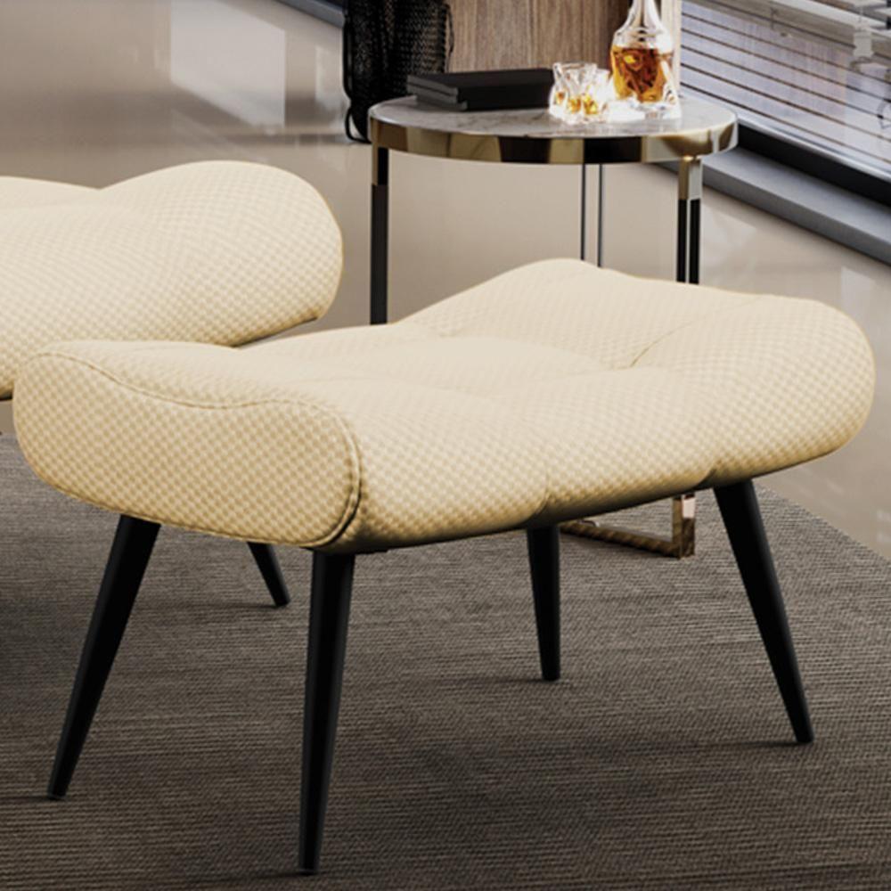 Puff Decorativo Para Sala De Estar Pés Palito Lord Veludo Luxo Off White - Ibiza - 2