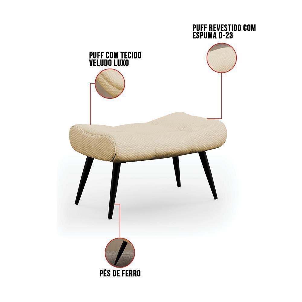 Puff Decorativo Para Sala De Estar Pés Palito Lord Veludo Luxo Off White - Ibiza - 3