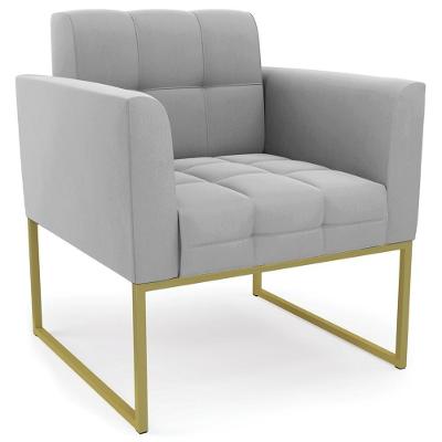Poltrona Decorativa Ana Suede Cinza Base Industrial Dourado Ibiza