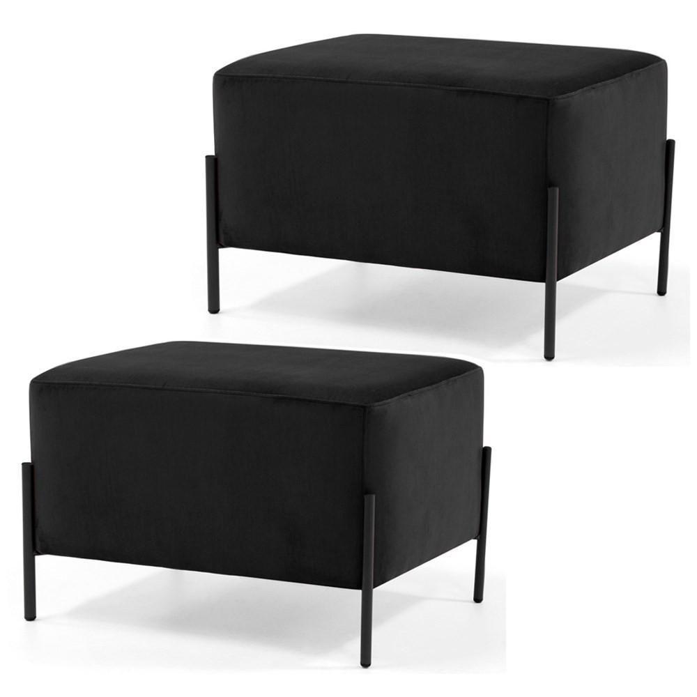 Kit 2 Puffs Decorativos 60cm Base Aço Status C-300 Veludo Preto - Domi - 1