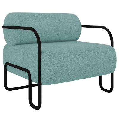 Poltrona Decorativa Kira K04 Para Sala Industrial Bouclê Azul Mpozenato