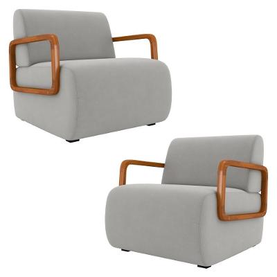 Poltrona Decorativa Orgânica Para Sala Kit 2 Belarus K04 Veludo Cinza Mpozenato