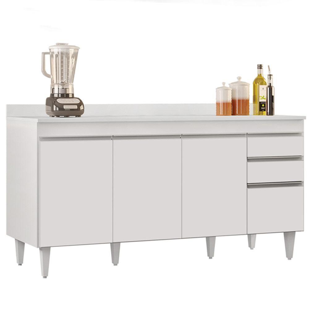 Balcão Gabinete Para Pia Com Tampo 160cm Arkansas Branco - Lumil - 1