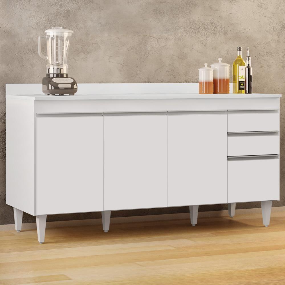 Balcão Gabinete Para Pia Com Tampo 160cm Arkansas Branco - Lumil - 2