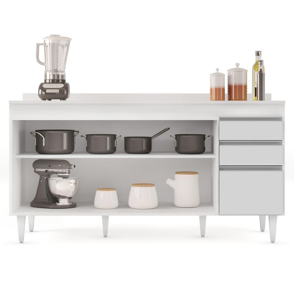 Balcão Gabinete Para Pia Com Tampo 160cm Arkansas Branco - Lumil - 3