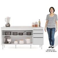 Balcão Gabinete Para Pia Com Tampo 160cm Arkansas Branco - Lumil - 5