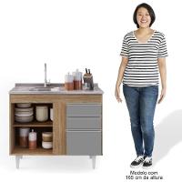 Balcão Gabinete Com Pia Inox 100cm 2 Portas 2 Gavetas Luziania Castanho-cinza - Lumil - 6