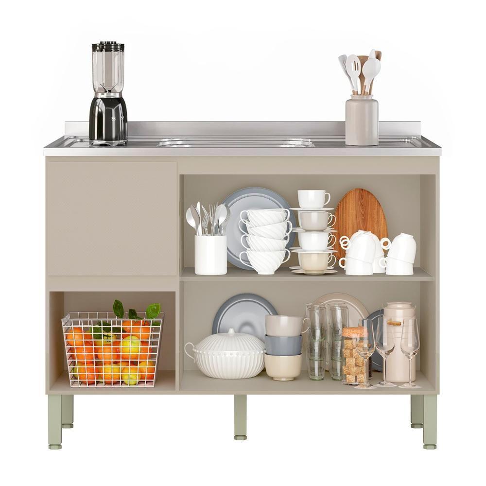 Balcão De Cozinha Com Pia Inox 120cm Minsk K02 Vanilla - Mpozenato - 5