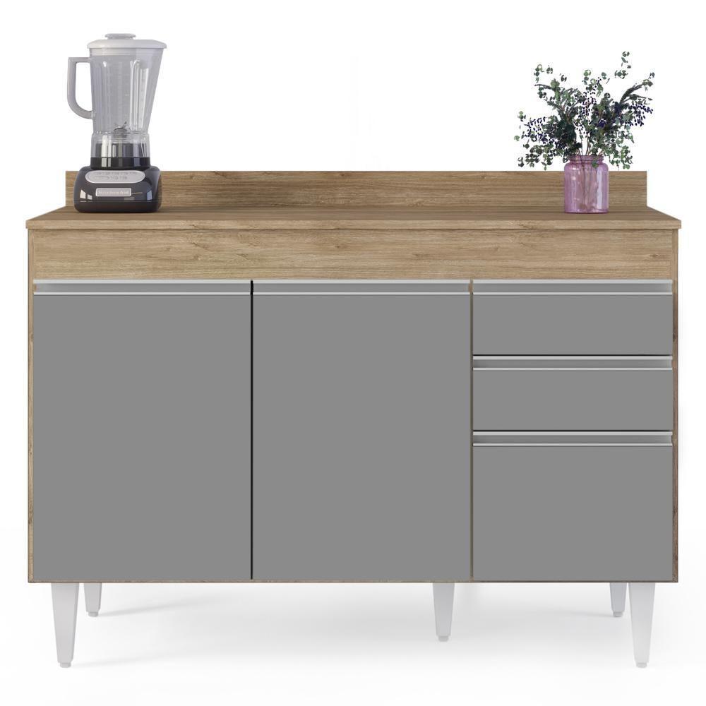 Balcão Gabinete Para Pia Com Tampo 120cm Michigan Cast-cinza - Lumil - 7