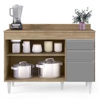 Balcão Gabinete Para Pia Com Tampo 120cm Michigan Cast-cinza - Lumil - 3