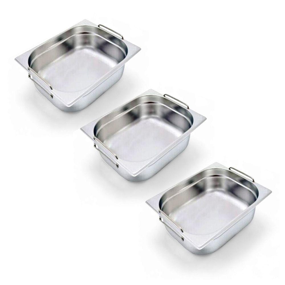 Kit 3 Cubas Gastronômica Inox Gn 1/2 150mm Com Alça Prateada - 1