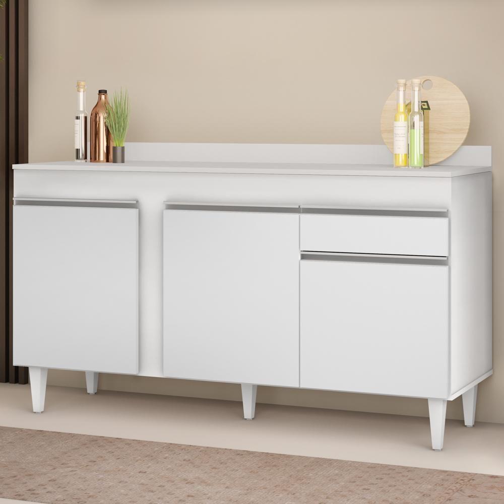 Balcão Gabinete Para Pia Com Tampo 150cm 3 Portas 1 Gaveta Dakota Branco - Lumil - 2