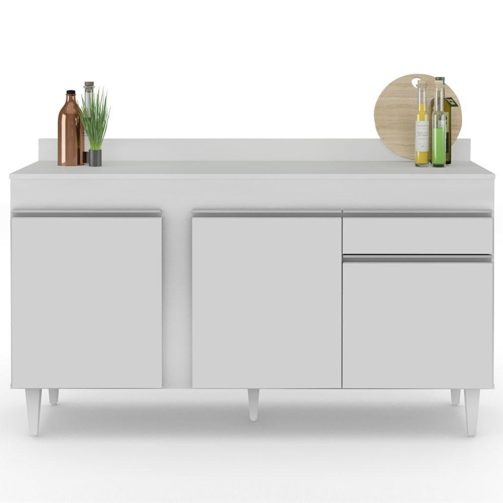 Balcão Gabinete Para Pia Com Tampo 150cm 3 Portas 1 Gaveta Dakota Branco - Lumil - 7