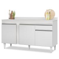 Balcão Gabinete Para Pia Com Tampo 150cm 3 Portas 1 Gaveta Dakota Branco - Lumil - 1