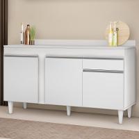 Balcão Gabinete Para Pia Com Tampo 150cm 3 Portas 1 Gaveta Dakota Branco - Lumil - 2