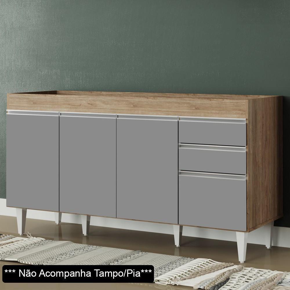 Balcão Gabinete Para Pia Sem Tampo 150cm Marrocos Castanho-cinza - Lumil - 2