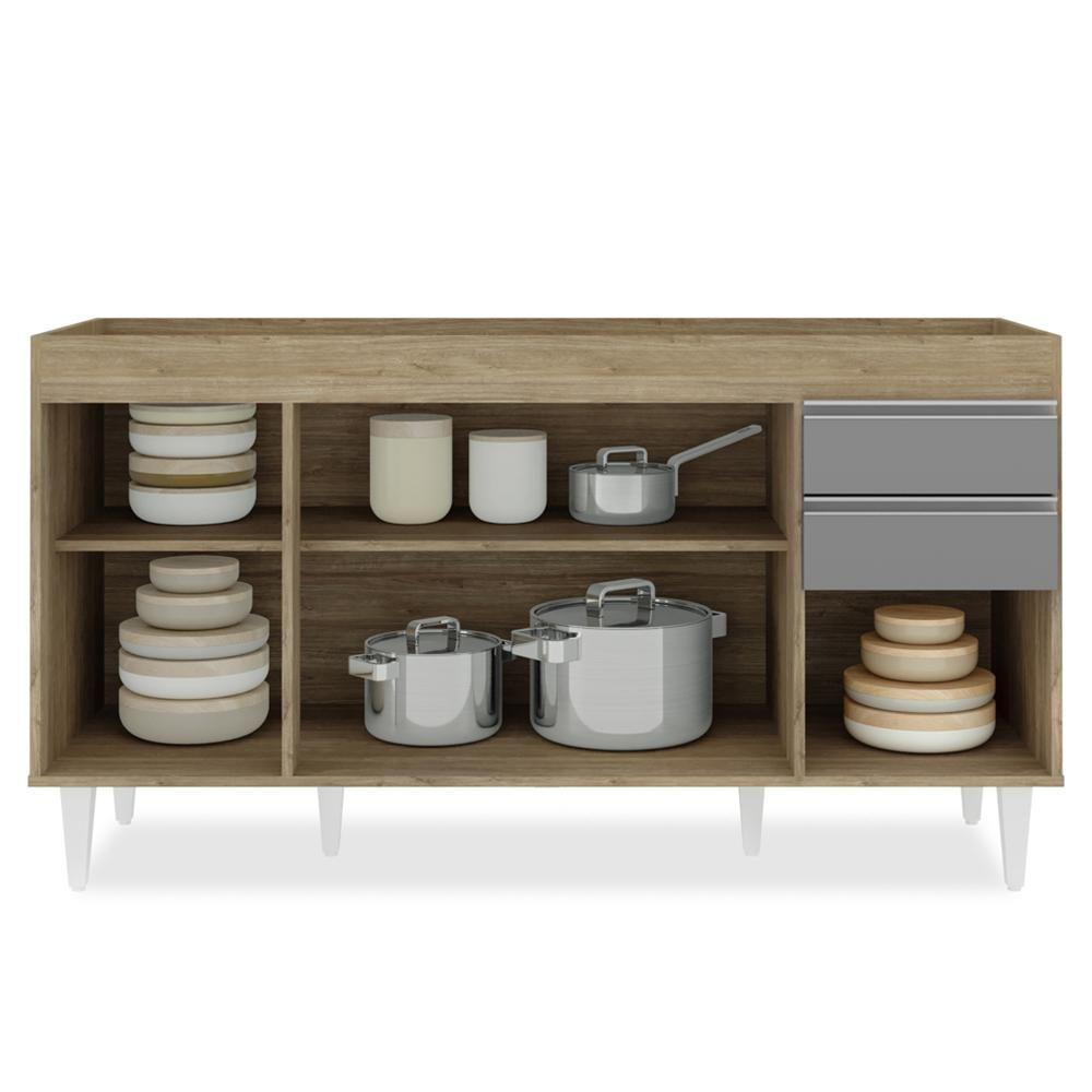 Balcão Gabinete Para Pia Sem Tampo 150cm Marrocos Castanho-cinza - Lumil - 3