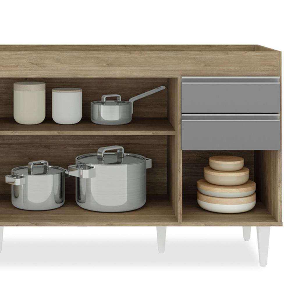 Balcão Gabinete Para Pia Sem Tampo 150cm Marrocos Castanho-cinza - Lumil - 5