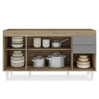 Balcão Gabinete Para Pia Sem Tampo 150cm Marrocos Castanho-cinza - Lumil - 3