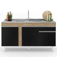 Balcão Gabinete Com Pia Inox 150cm 3 Portas 1 Gaveta Dakota Castanho-preto - Lumil - 2