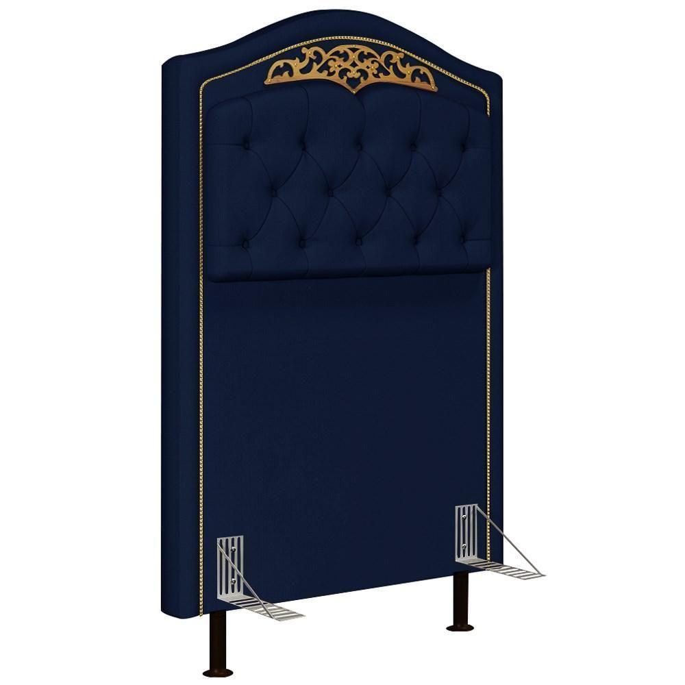 Cabeceira Cama Box Solteiro 90cm Com Tachas Imperial Veludo J02 Azul - Mpozenato - 1