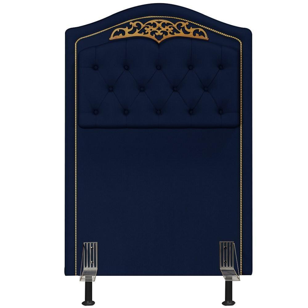 Cabeceira Cama Box Solteiro 90cm Com Tachas Imperial Veludo J02 Azul - Mpozenato - 3