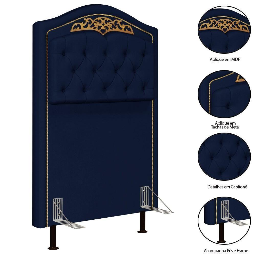 Cabeceira Cama Box Solteiro 90cm Com Tachas Imperial Veludo J02 Azul - Mpozenato - 4