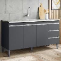 Balcão Gabinete Com Pia Inox 150cm Andréia 3 Portas Cinza - Ajl Móveis - 2