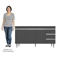 Balcão Gabinete Com Pia Inox 150cm Andréia 3 Portas Cinza - Ajl Móveis - 5
