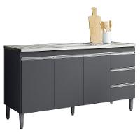 Balcão Gabinete Com Pia Inox 150cm Andréia 3 Portas Cinza - Ajl Móveis - 8