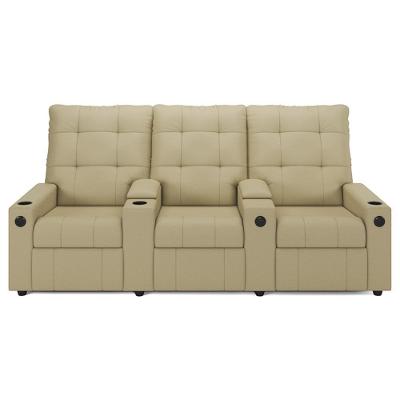 Poltrona De Cinema Reclinável 3 Lugares Baú Usb Mallie Fh9 Veludo Bege - Mpozenato