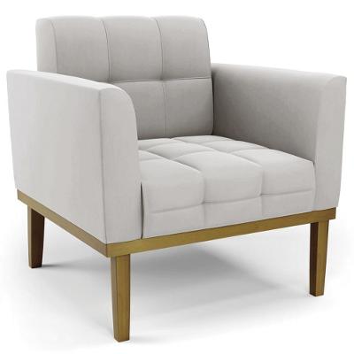 Poltrona Decorativa Ana Veludo Cinza Base Madeira Eucalipto Ibiza