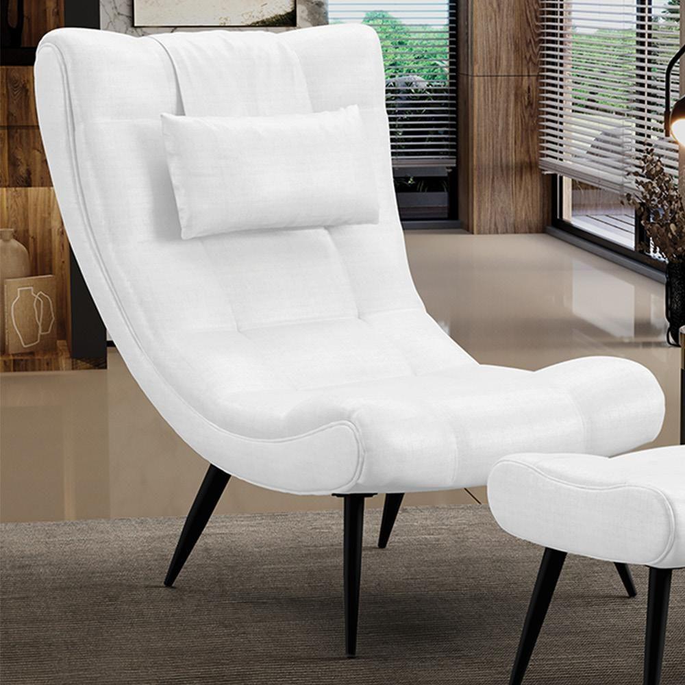 Poltrona Decorativa Para Sala De Estar Com Almofada E Pés Palito Lord Facto Dunas Branco - Ibiza - 2