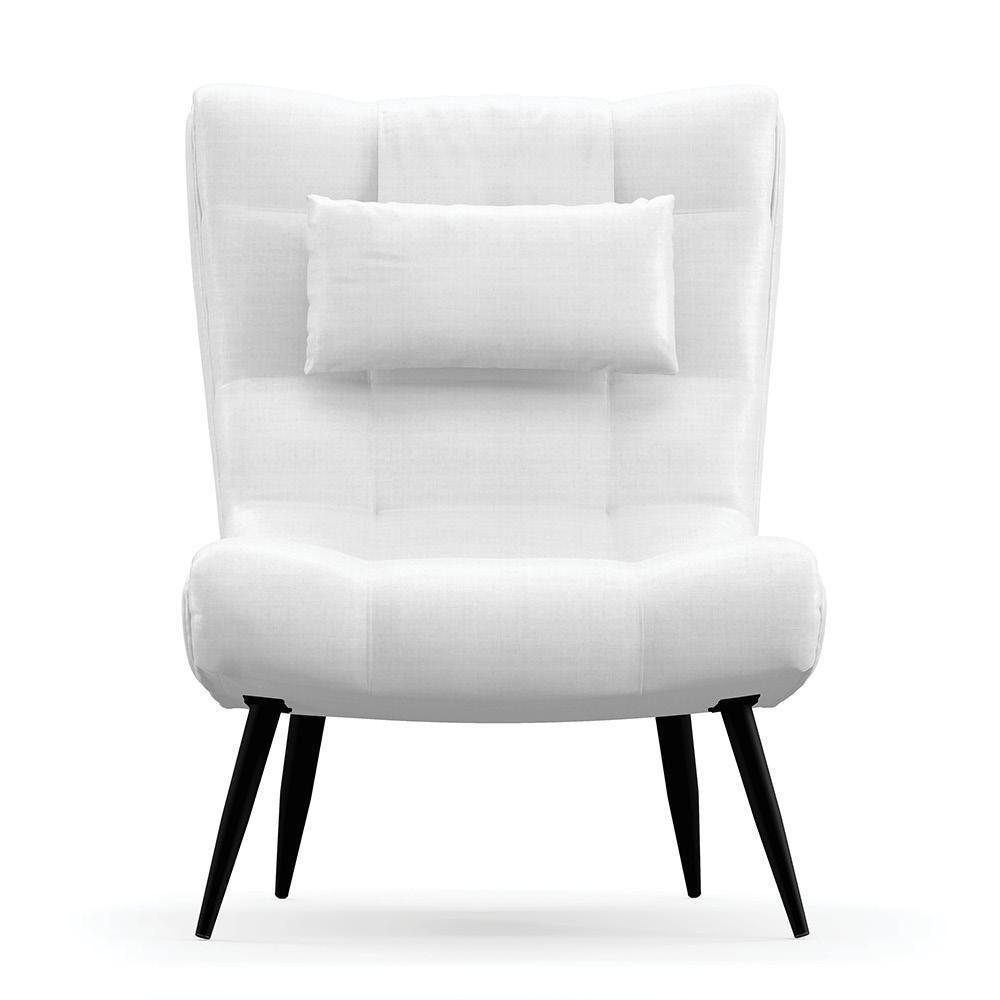 Poltrona Decorativa Para Sala De Estar Com Almofada E Pés Palito Lord Facto Dunas Branco - Ibiza - 7