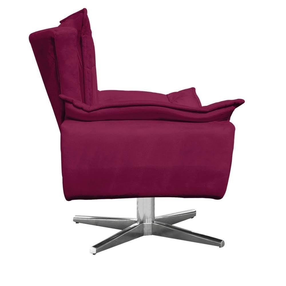 Poltrona Decorativa Sala De Estar Base Giratória Cromada Opla Suede Vinho - Ibiza - 3