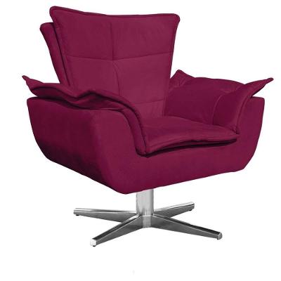 Poltrona Decorativa Opla Giratória Suede Vinho Ibiza