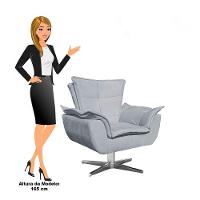 Poltrona Decorativa Sala De Estar Base Giratória Cromada Opla Suede Cinza - Ibiza - 5