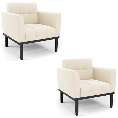 Kit 2 Poltronas Ana Veludo Bege Base Madeira Preto Ibiza