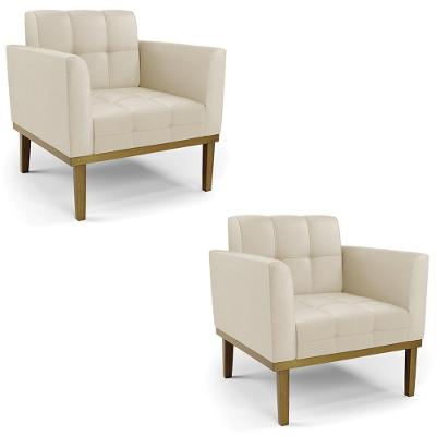 Kit 2 Poltronas Ana Para Sala Couro Sintético Bege Ibiza