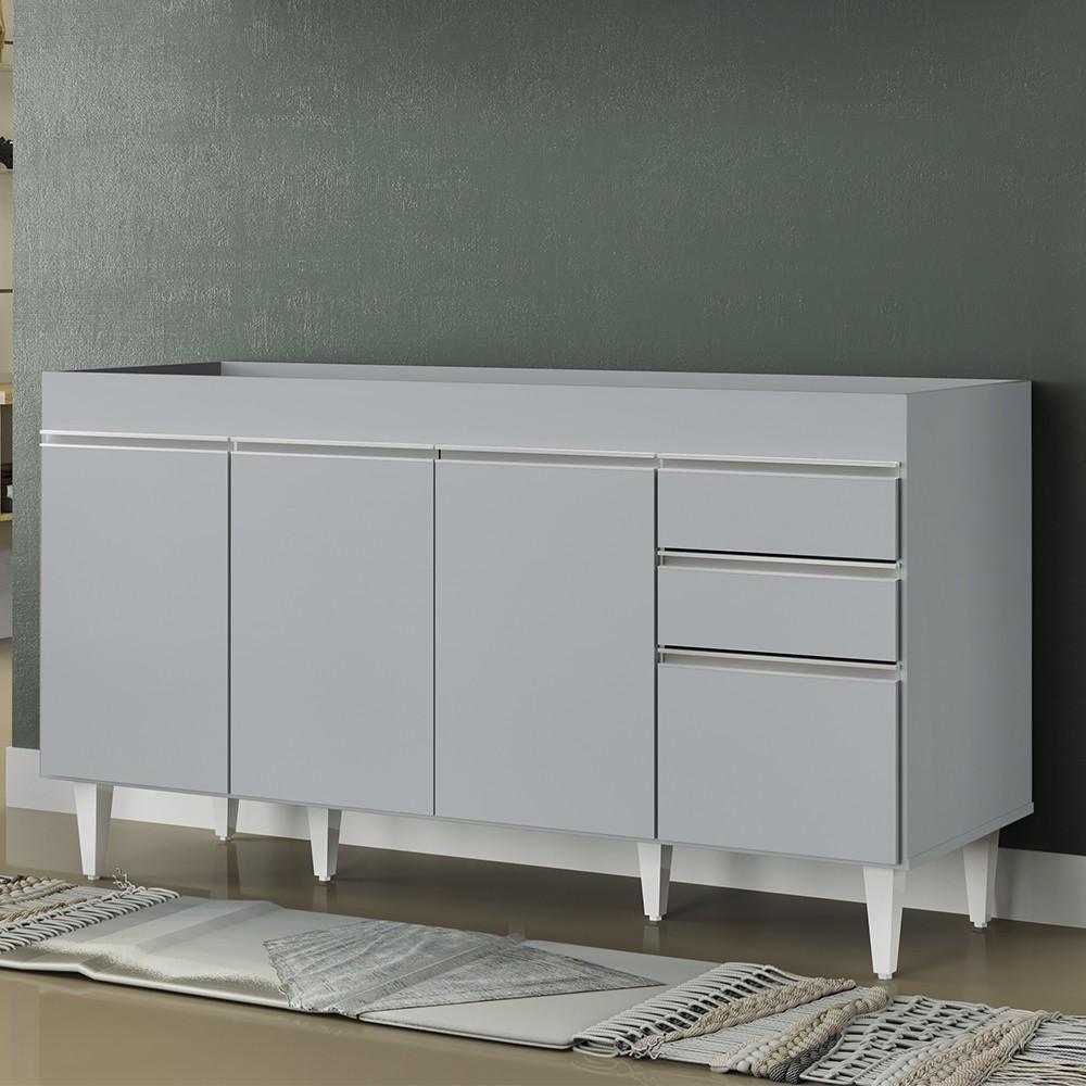 Balcão De Cozinha Para Pia 150cm 4 Portas Sem Tampo Marrocos Cinza Claro - Lumil - 2