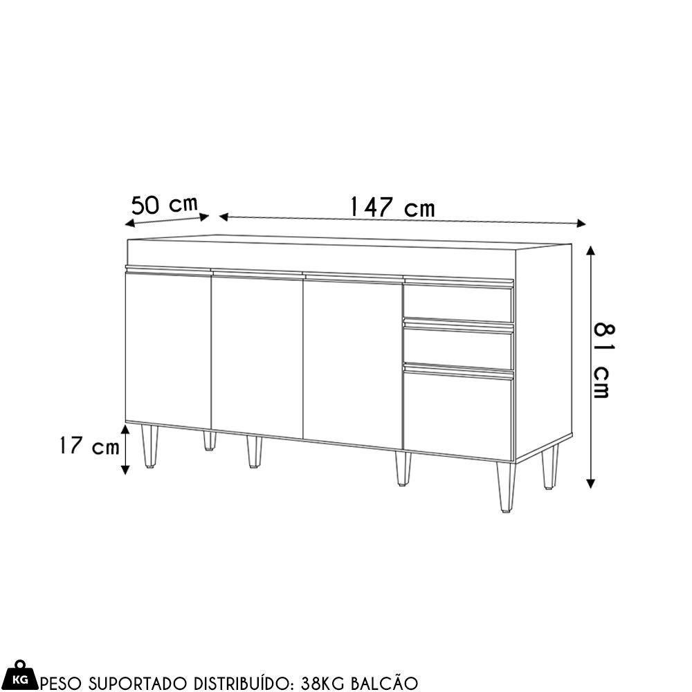 Balcão De Cozinha Para Pia 150cm 4 Portas Sem Tampo Marrocos Cinza Claro - Lumil - 4