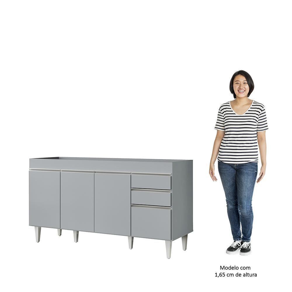 Balcão De Cozinha Para Pia 150cm 4 Portas Sem Tampo Marrocos Cinza Claro - Lumil - 5