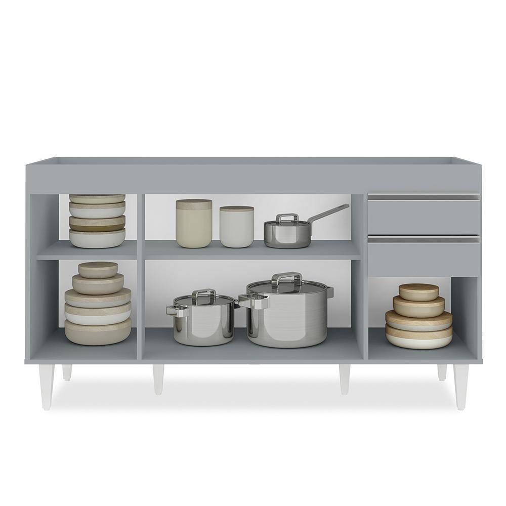 Balcão De Cozinha Para Pia 150cm 4 Portas Sem Tampo Marrocos Cinza Claro - Lumil - 7