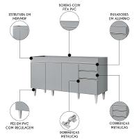 Balcão De Cozinha Para Pia 150cm 4 Portas Sem Tampo Marrocos Cinza Claro - Lumil - 3