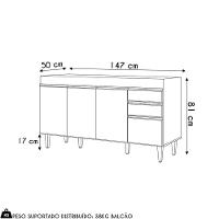 Balcão De Cozinha Para Pia 150cm 4 Portas Sem Tampo Marrocos Cinza Claro - Lumil