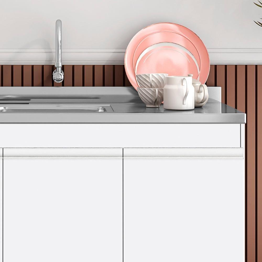 Balcão De Cozinha Com Pia Inox 120cm 3 Portas Manu Branco - Ajl Móveis - 2
