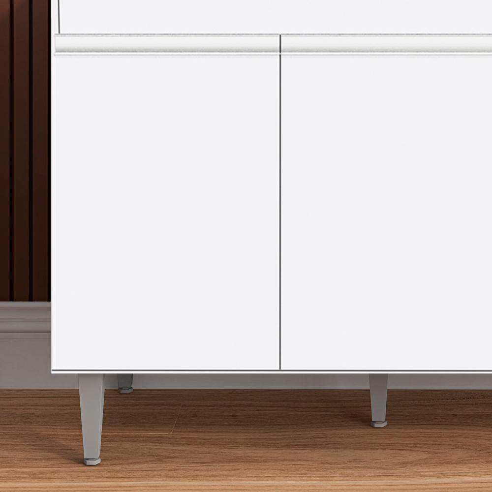 Balcão De Cozinha Com Pia Inox 120cm 3 Portas Manu Branco - Ajl Móveis - 7