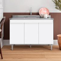 Balcão De Cozinha Com Pia Inox 120cm 3 Portas Manu Branco - Ajl Móveis